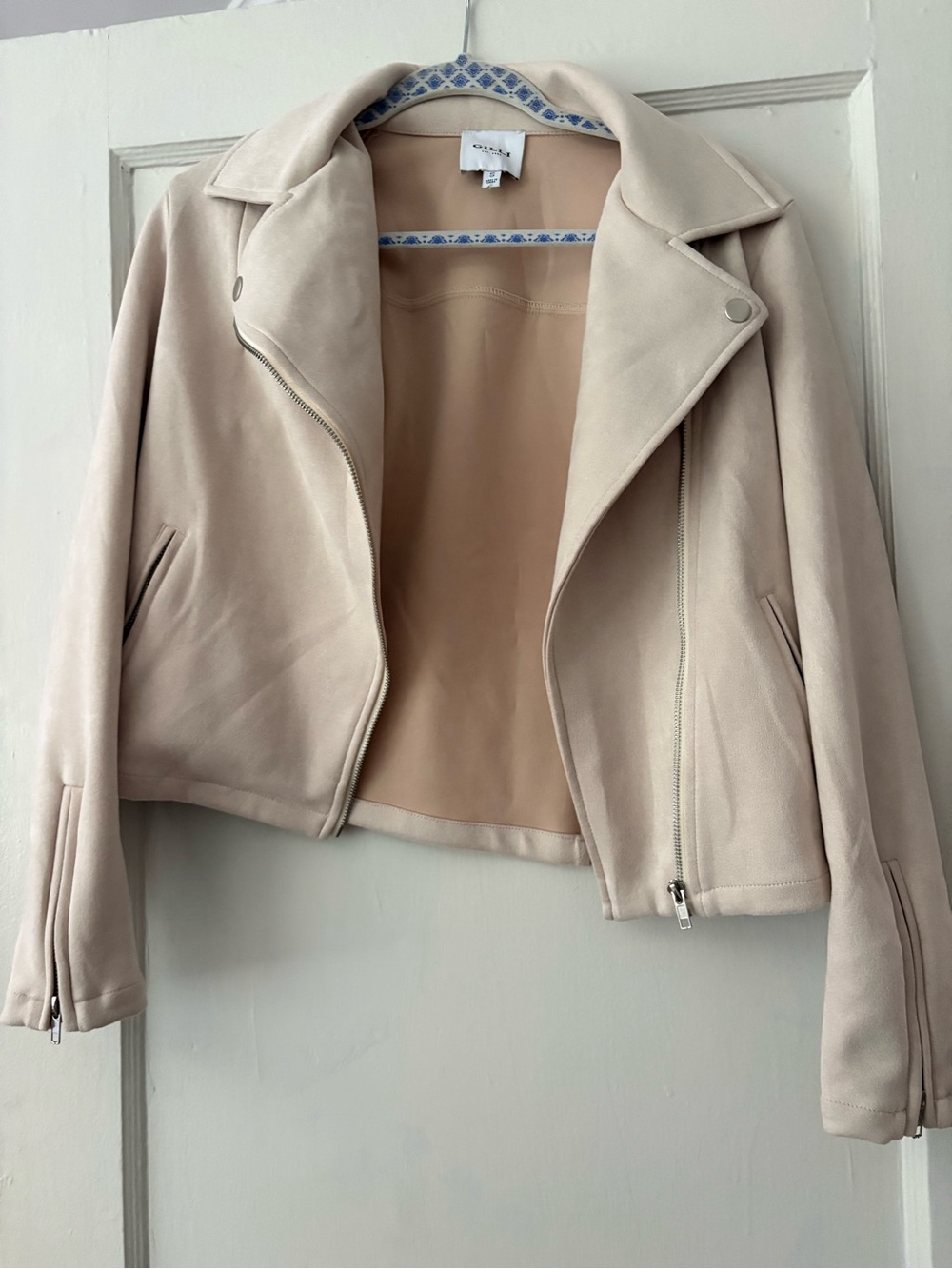 Gilli Light Beige Faux Suede Moto Jacket